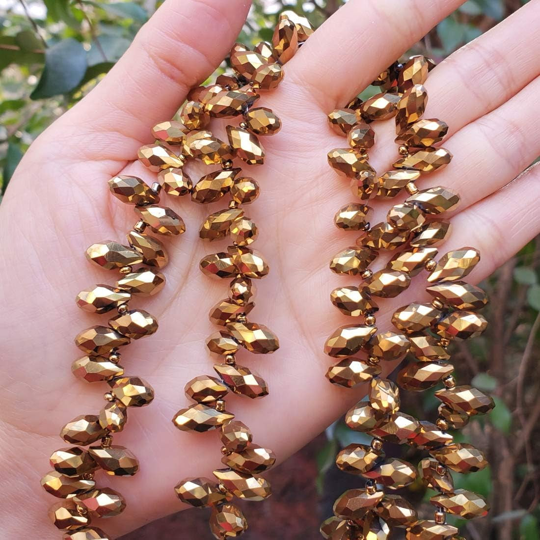 2 Strands Czech 12Mm Faceted Teardrop Briolette Crystal Glass Loose Beads Pendant Drop Spacer Bulk Gold Aurum (186-190Pcs) for DIY Jewelry Making CCT2-33