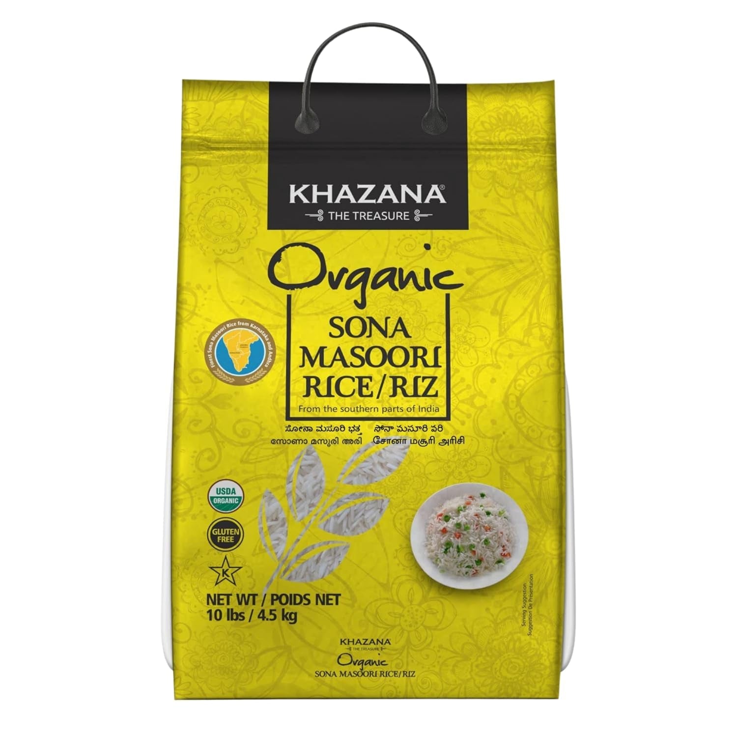 Organic Sona Masoori Rice by  in 10 Lb Bag - Aromatic and Flavorful Indian Grain - Non-Gmo, Gluten Free, Kosher, Cholesterol Free