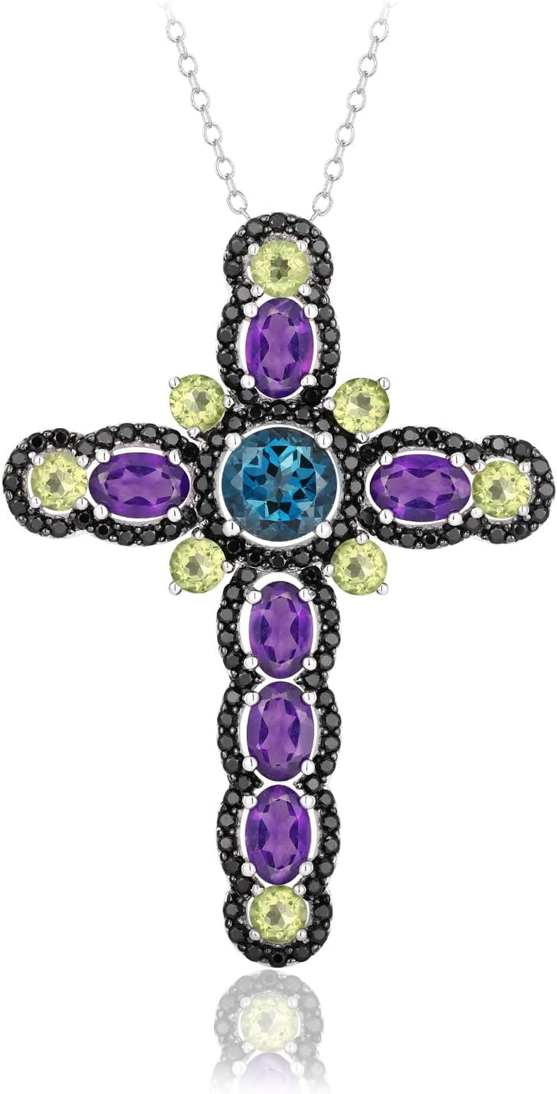 Women'S Stunning Colorful Diamond Cross Pendant Sterling Silver Chain Gemstone Cross Necklaces 18", Various Styles