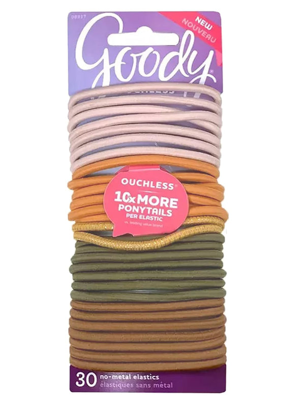 Womens Ouchless Braided Elastics Ties - 30 Count, Primal Neutrals - 4MM for Medium Hair - Pain-Free Hair Accessories for Women Perfect for Long Lasting Braids, Ponytails and More