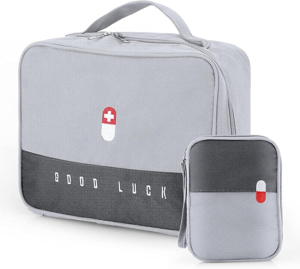 2Pcs First Aid Kit Bag Empty Portable Emergency Kits Trauma Bag - Ideal for Car, Trucks, Camping, Hiking, Travel, Office, Sports, Pets, Hunting, Home (Grey)