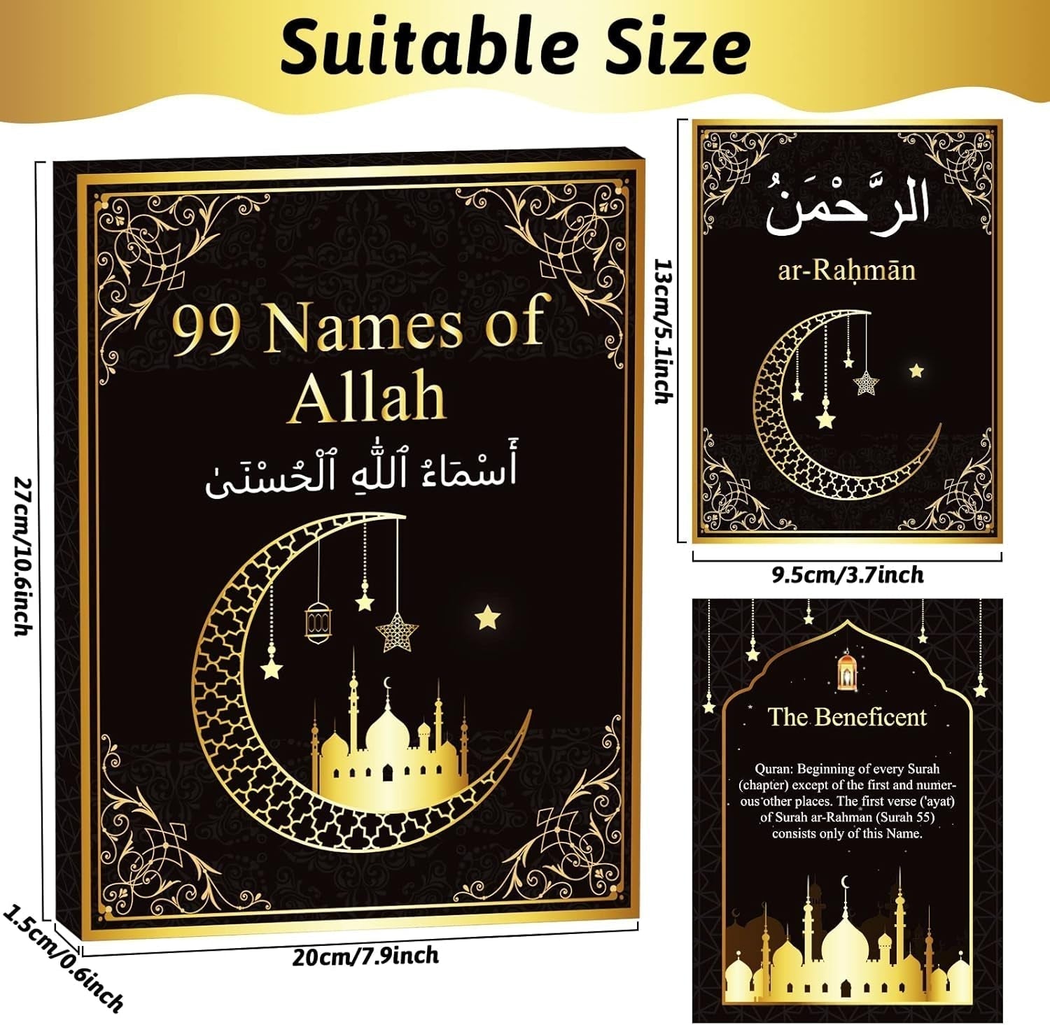 99 Names of Allah Flashcards Quran Verses Asma UI Husna Cards Eid Al Adha Learning Cards in Arabic and English Eid or Ramadan Gifts for Family Friends 5.7×3.1 Inches
