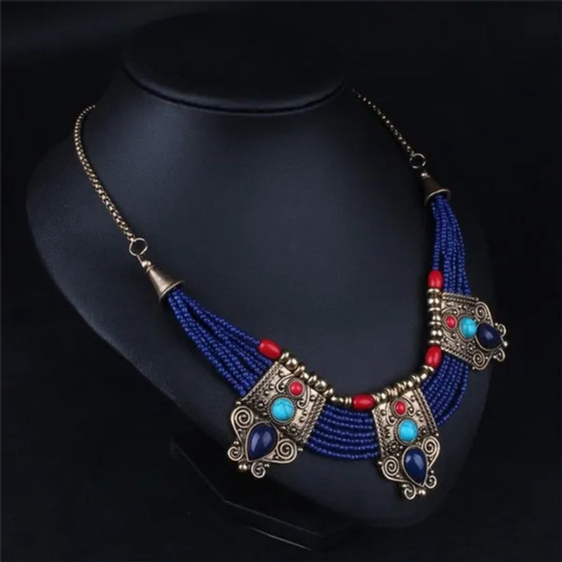 Hot Beautiful Retro Turquoise Coral Blue Bead Tibetan Necklace Lapis Lazuli Stone Unique Chain Necklace Accessories