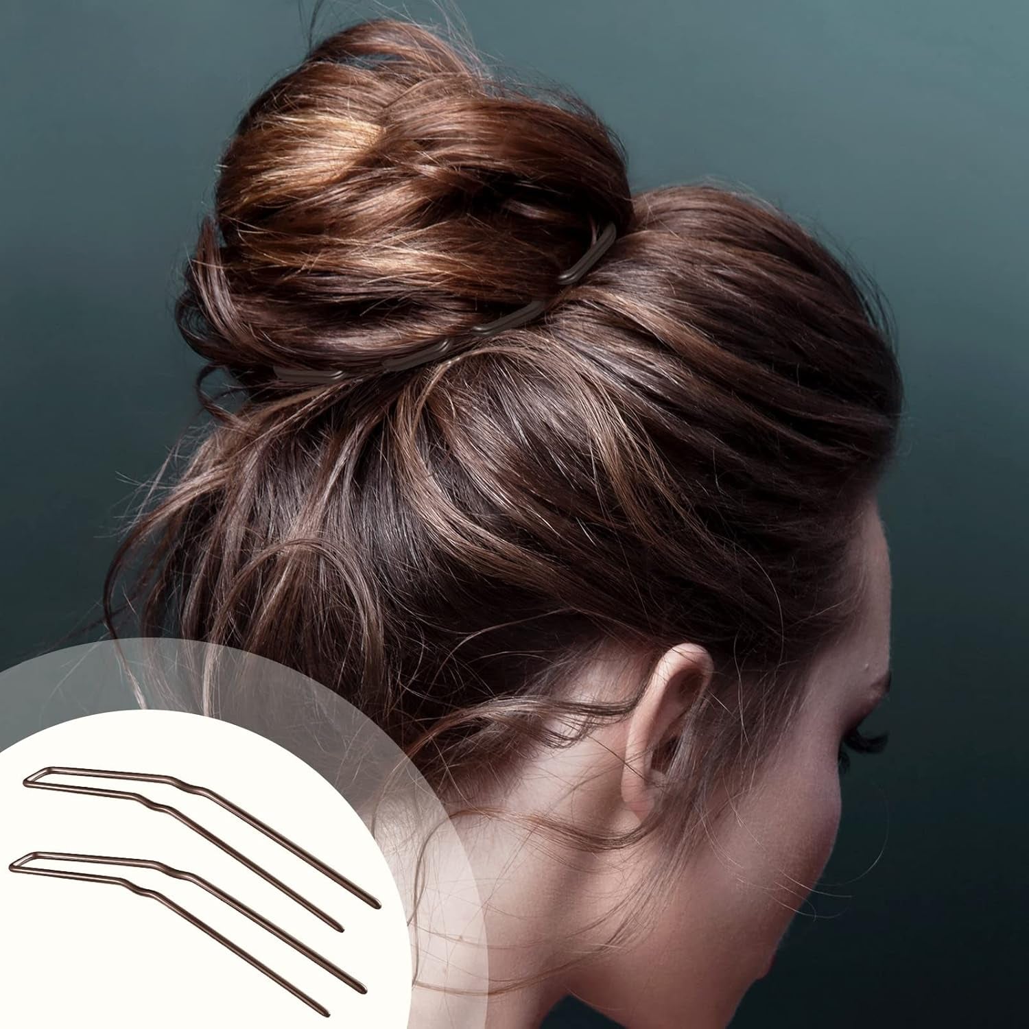 24 Pcs U Shaped Hair Pins, Ballet Bobby Pins for Updo with Storage Box, Metal U Bun Hair Forks for Women Girls, Thick, Thin, Long, Curly Hair(Brown, 3 Inch)
