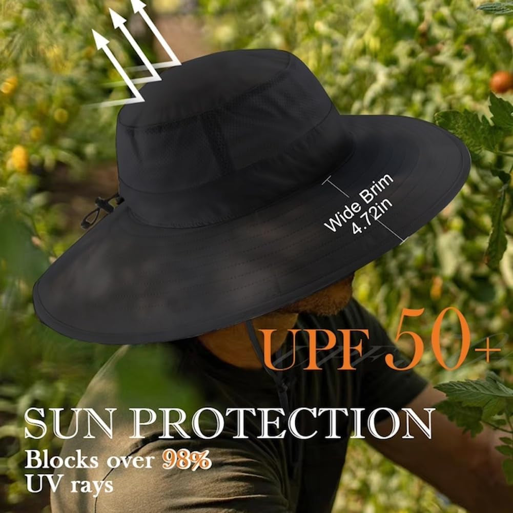 UPF50+ Mens Sun Hat Wide Brim Fishing Hat Foldable Large Brim UV Protection Sun Hat for Men Women Beach Gardening