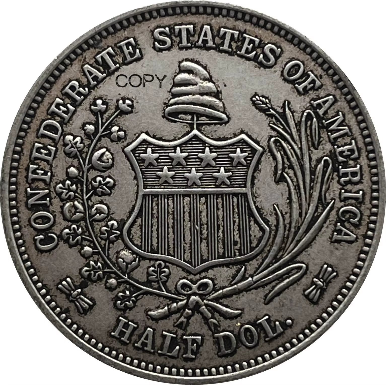 Confederate States of America Us 1861 1/2 Half Dollar Silver Plated Copy Commemorative Coin Ww2 Liberty Moneda Collectible Coins