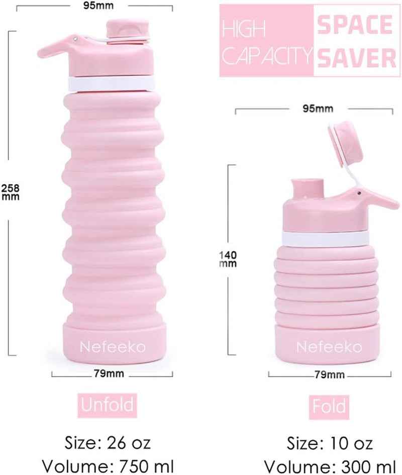 Collapsible Water Bottle, 26Oz Silicone Foldable Water Bottles Leakproof BPA Free Travel Water Bottles with Carabiner, Portable Sport Water Bottles for Camping,Hiking Outdoor Indoor Sport
