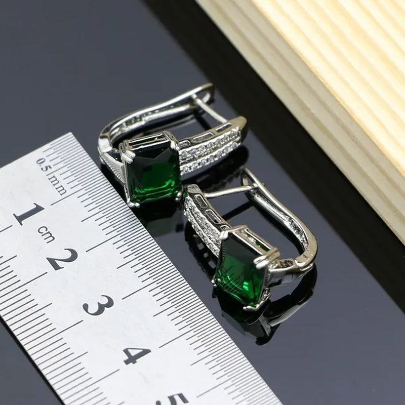 Natural Green Emerald 925 Sterling Silver Jewelry Sets Wedding Women Hoop Earrings/Pendant/Necklace/Ring/Bracelets