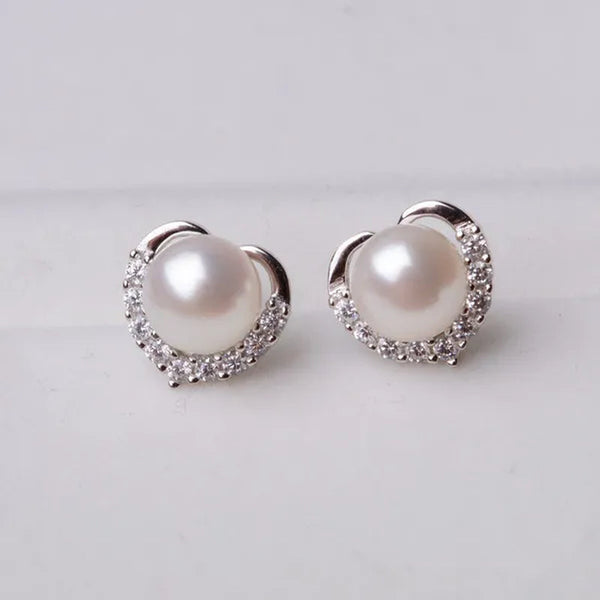 2021 Trendy Fashion Women'S S925 Silver Exquisite Pearl Heart-Shaped Diamond Crystal Earrings Prevent Allergy Jewelry