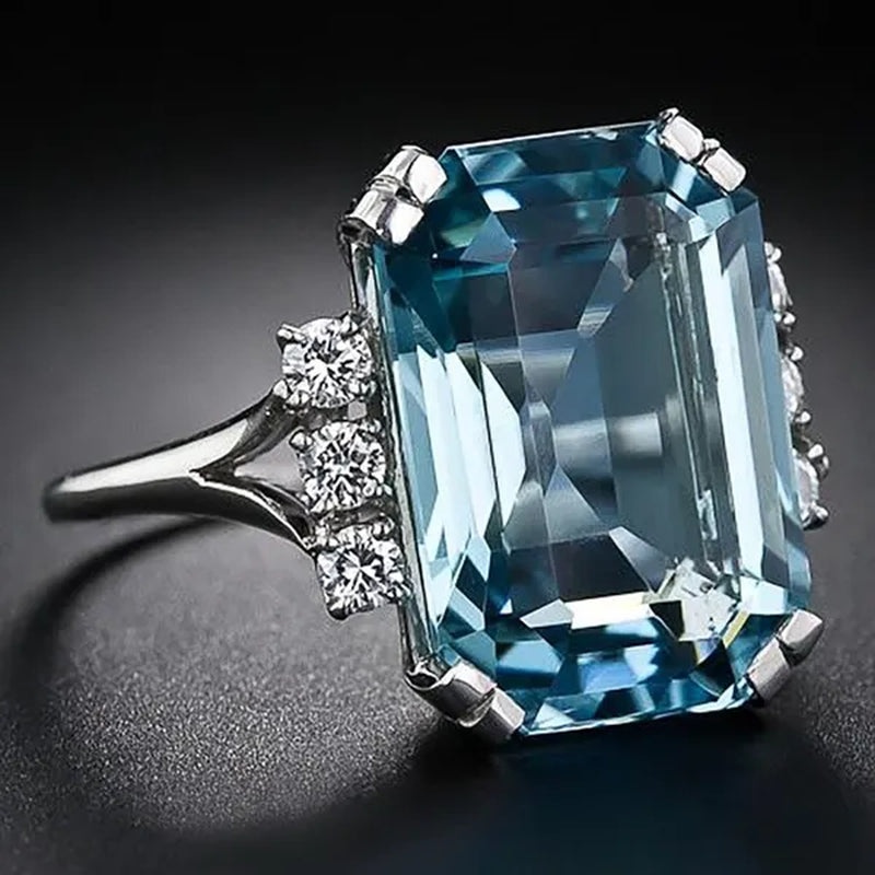 Luxury Silver Plated Rings for Women Wedding Square Blue Topaz Ring Gemstone Sapphire Spinel Romantic Gift Engagement Jewelry