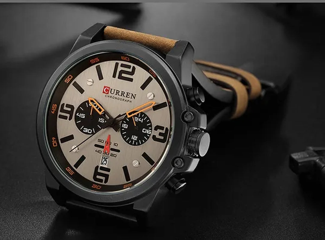 CURREN Men Quartz Watch Army Military Water-proof Calendar Chronograph Wristwatch Leather Strap Male Sport Watches