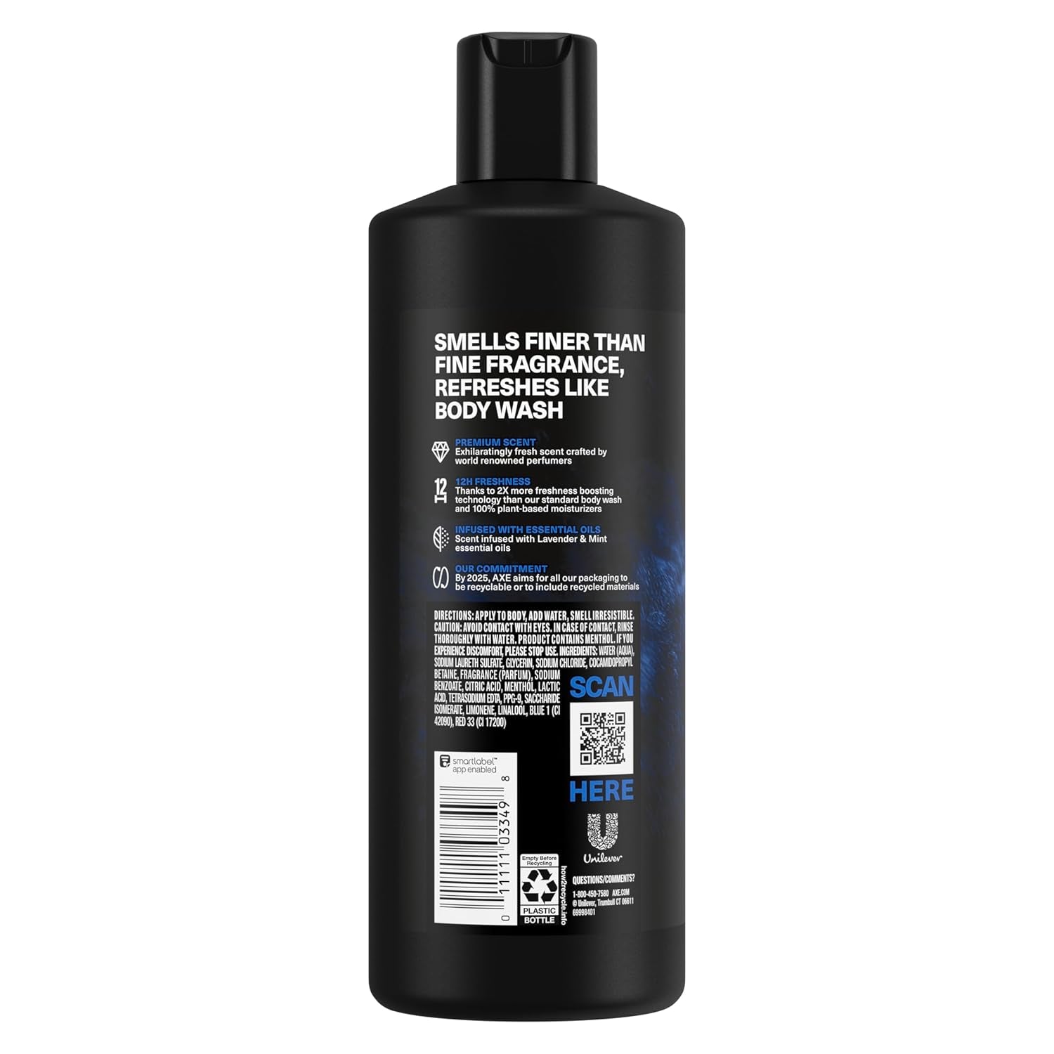 Fine Fragrance Collection Body Wash for Men Blue Lavender 4 Count 12H Refreshing Scent Shower Gel Infused with Lavender, Mint, and Amber Essential Oils 18 Oz