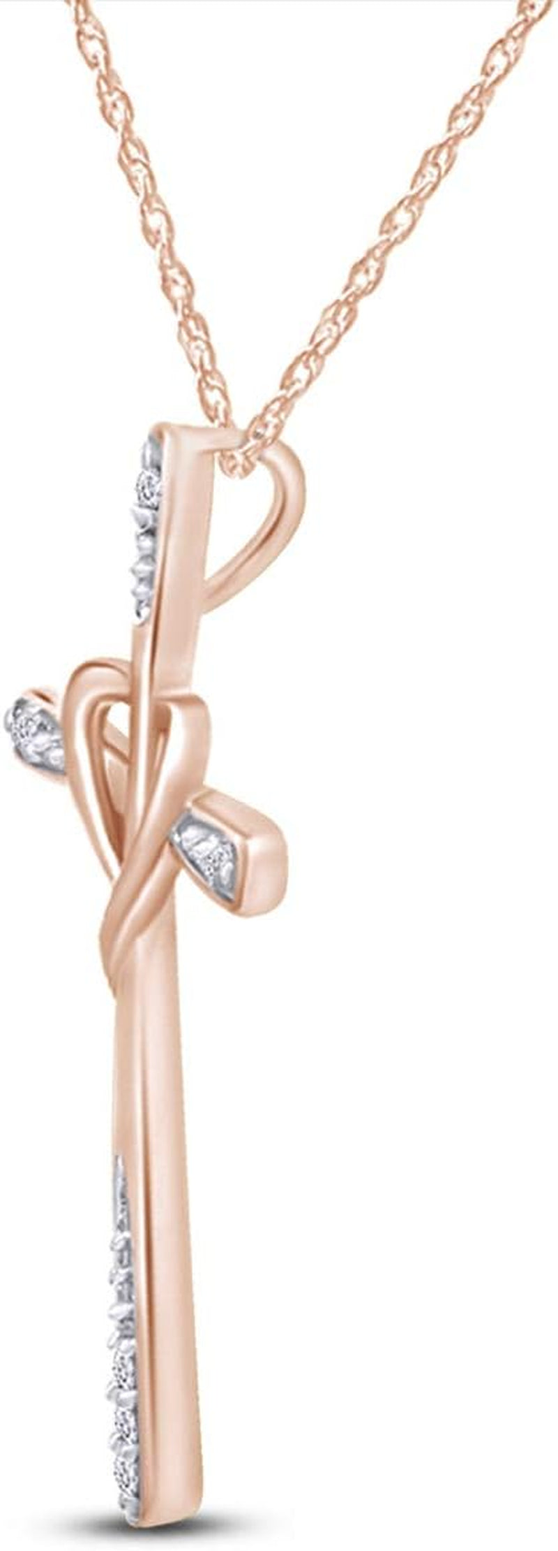 White Natural Diamond Cross Heart Pendant in 10K Solid Gold (1/20 Cttw)