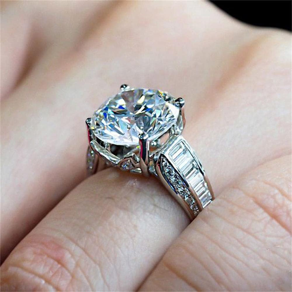 925 Sterling Silver Shiny Full Diamond Gemstone Ring Cubic Zirconia Rings 5 Carat CZ Diamond Multi Row Ring Eternity Engagement Wedding Band Ring for Women (US Code 9)