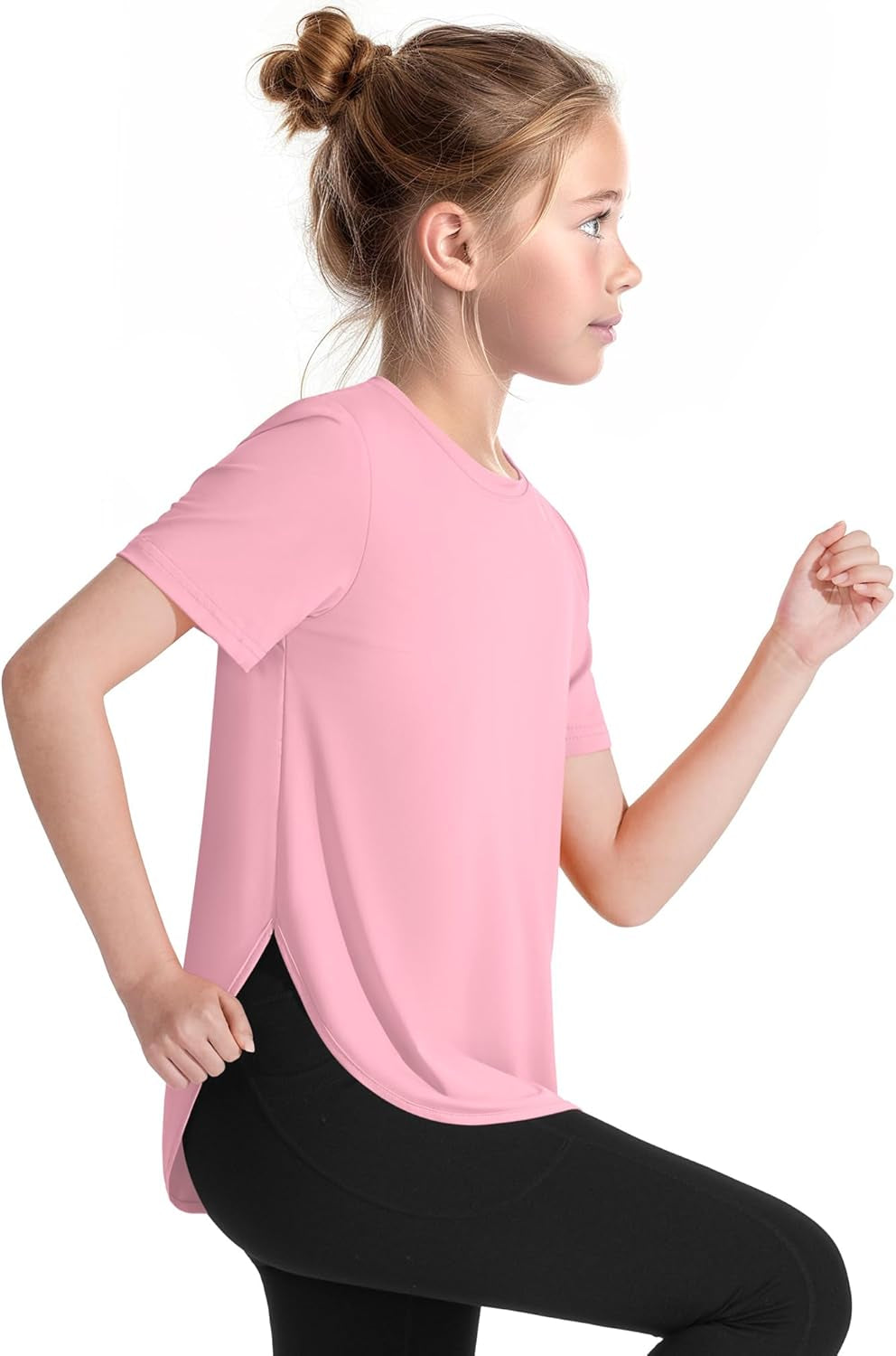 Girls Athletic Shirts Short Sleeve Quick Dry T-Shirt UPF 50+ Basic Tee Tops for Kids Teens Sports Activewear