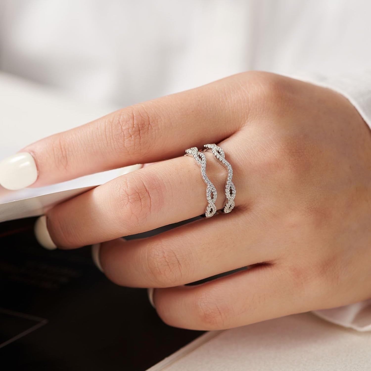 Women 925 Sterling Silver Twisting Infinity Guard Enhancer for Engagement Rings Wedding Band CZ
