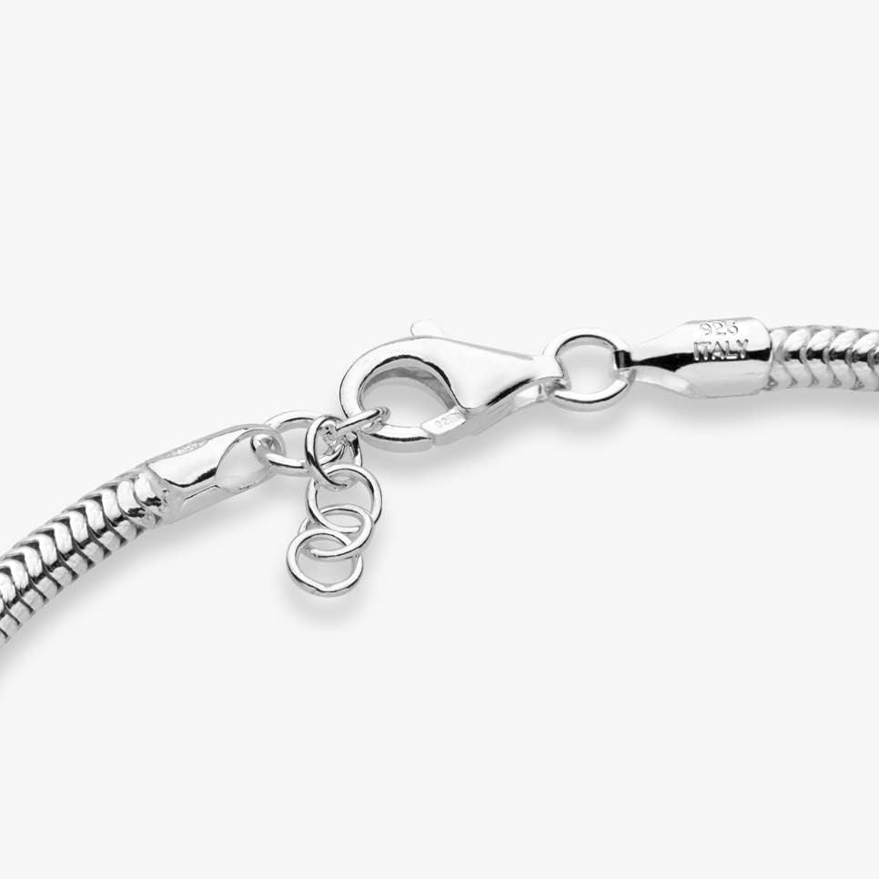Italian 925 Sterling Silver Solid 3Mm Snake Chain Bracelet for Women Men, Made in Italy