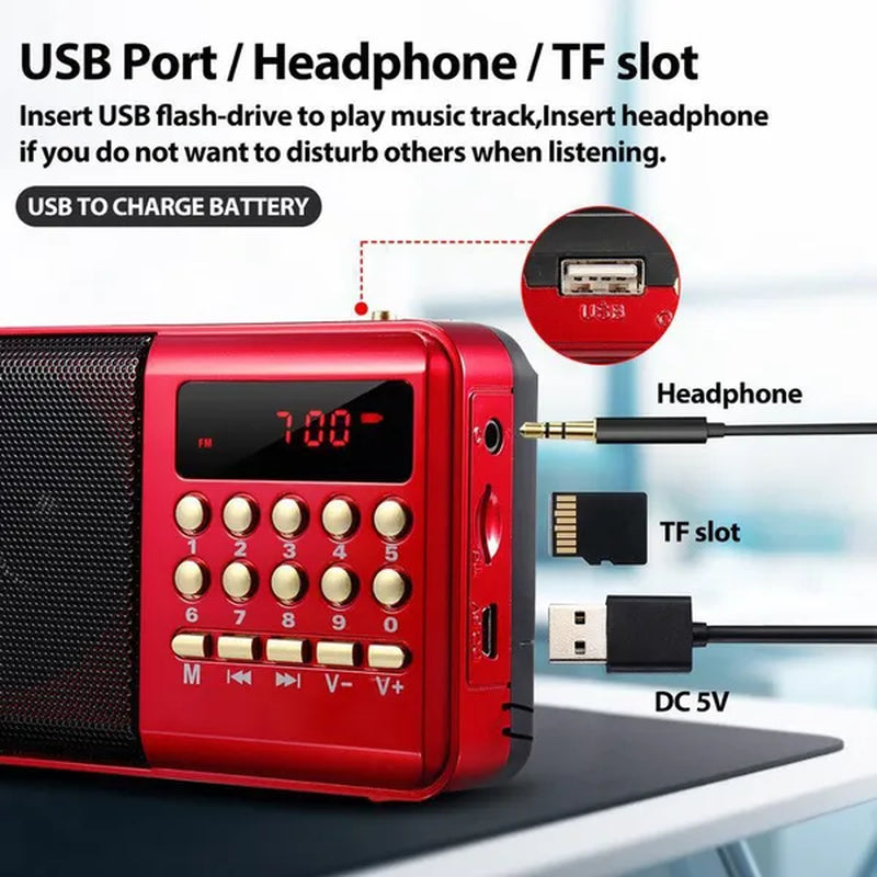 STONEGO Mini Portable Radio Loud Clear Sound Radio Handheld Rechargeable Digital FM USB TF MP3 Player Speaker Devices
