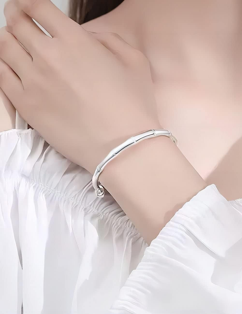 S925 Silver Bangle Bracelet for Women, Elegant Women‘S Sterling Silver Bracelet Bangle Adjustable 6.4-7.8 Inches Small Size