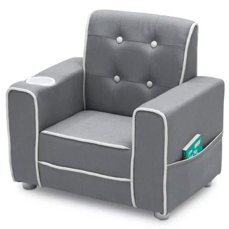 Delta Children Chelsea Kids' Upholstered Chair with Cup Holder, Soft Grey