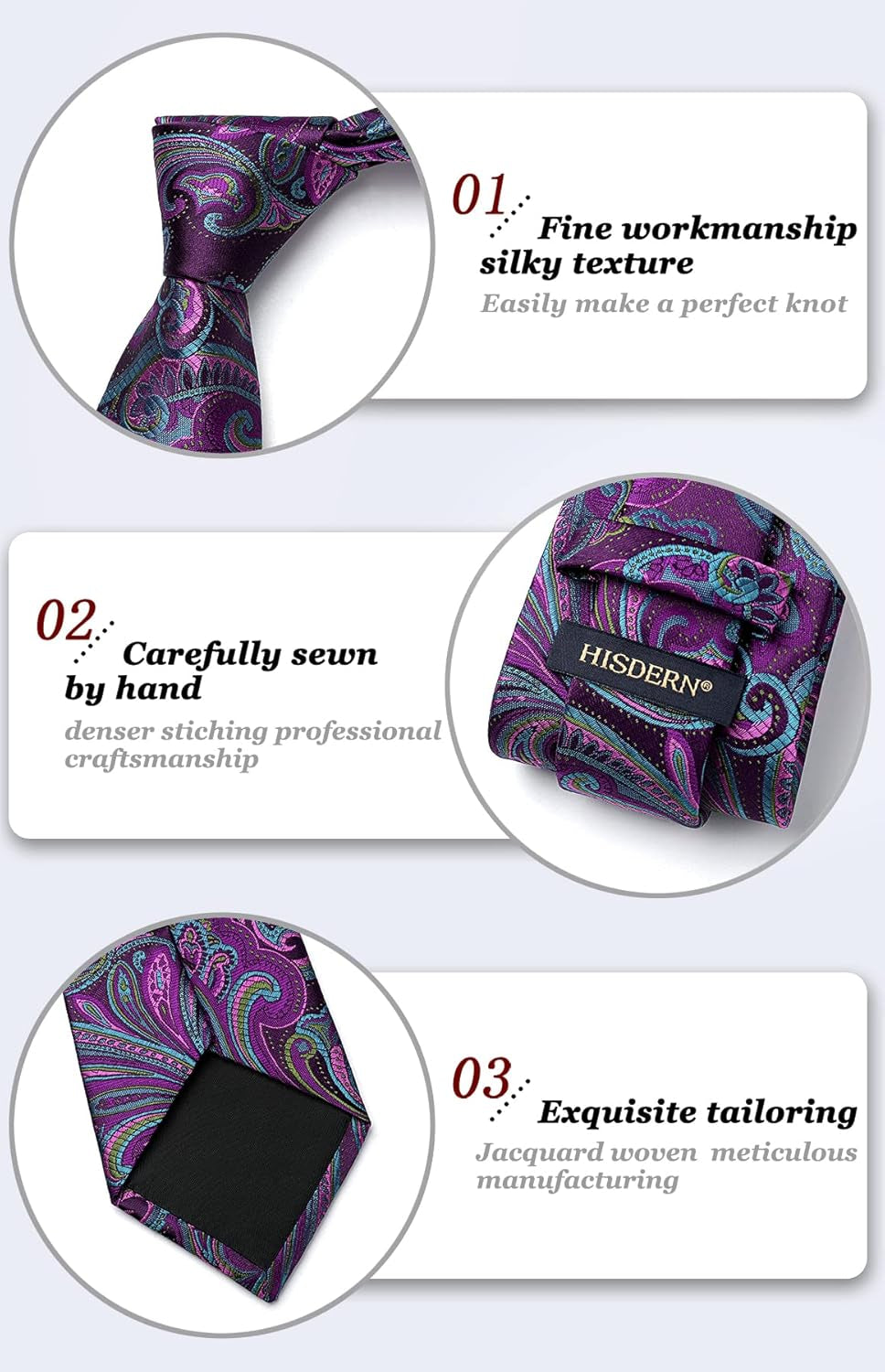 Ties for Men Paisley Tie and Pocket Square Woven Classic Floral Mens Ties Handkerchief Set Wedding Party Necktie