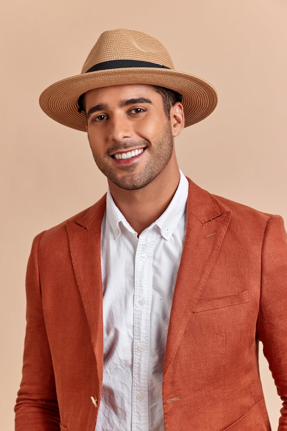 Men'S Kyle Sun Straw Fedora Hat, UPF 50+ Packable Beach Panama Hat for Men