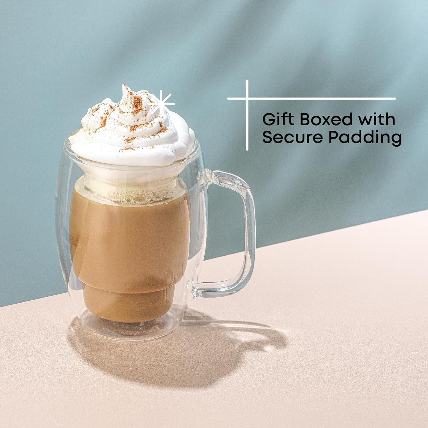 Cadus Glass Coffee Cups Double Wall Insulated Mugs Set of 2 Latte Glasses, 16-Ounces.