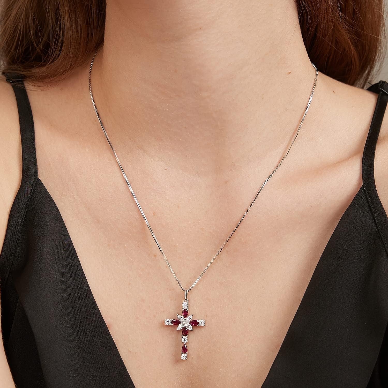 Star Cross Necklace for Women 925 Sterling Silver Infinity Diamond Cross Pendant with Birthstone Cubic Zirconia, Cross Jewelry for Women Mom