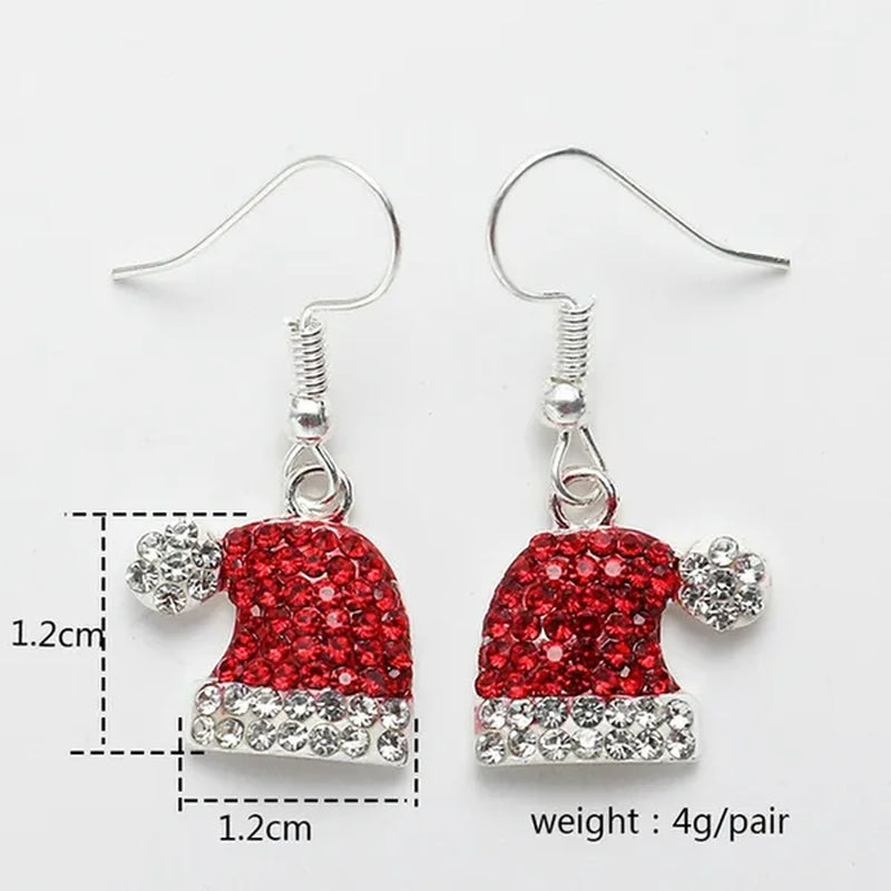 New Christmas Earrings Christmas Hat Diamond Earrings Red Diamonds Elk Snowflake Antler Earrings Red Cute Girl Lady Christmas Decorations