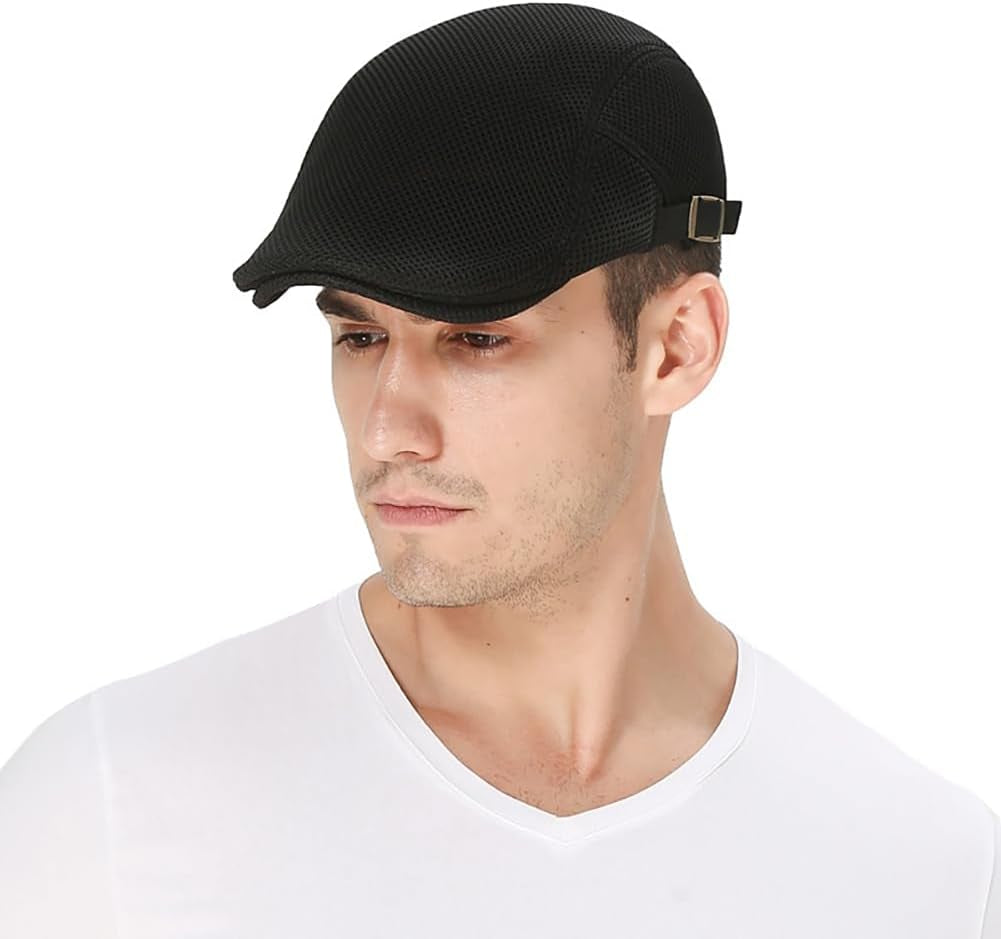 Mens Breathable Mesh Summer Hat Adjustable Newsboy Beret Ivy Cap Cabbie Flat Cap