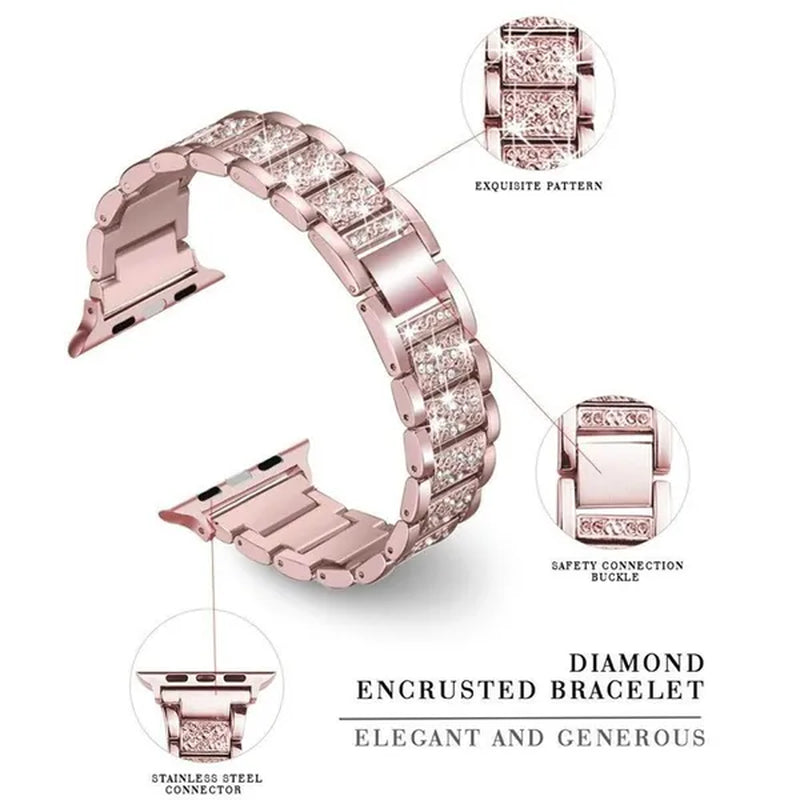 For Apple Watch Band 40mm 44mm 38mm 42mm women Diamond Band for Apple Watch series 6 5 4 3 2 1 iWatch bracelet stainless steel strap For Fitbit Charge 2/3/4 Blaze/Fitbit Versa Lite