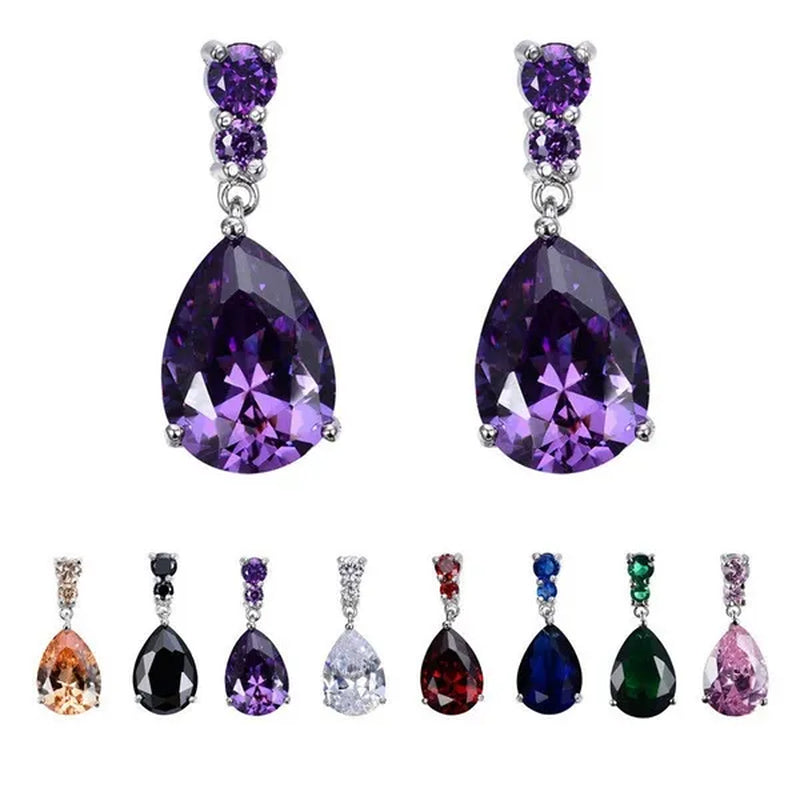 Women's Teardrop Clear CZ Drop/Dangle Natural Gemstone Morganite Stud Drop Dangle Earrings 925 Sterling Silver Wedding Jewelry/Aquamarine/Topaz/Amethyst/RubyEmerald/Sapphire/Black&White Pink Gemstone