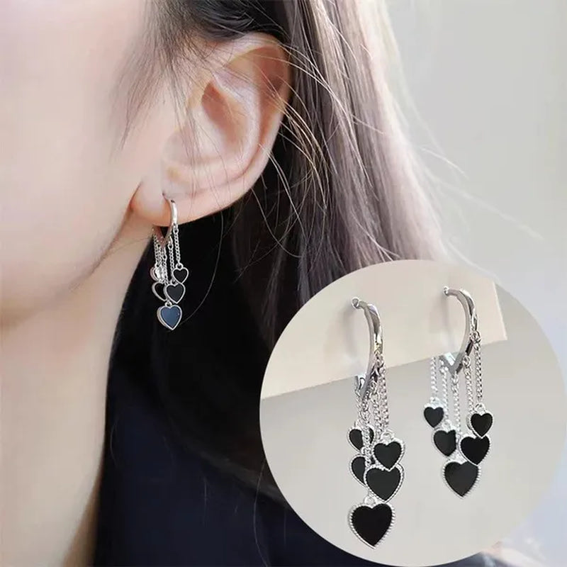 New Style Black Love Earrings Ladies Tassel Earrings Temperament Cold Wind Earrings