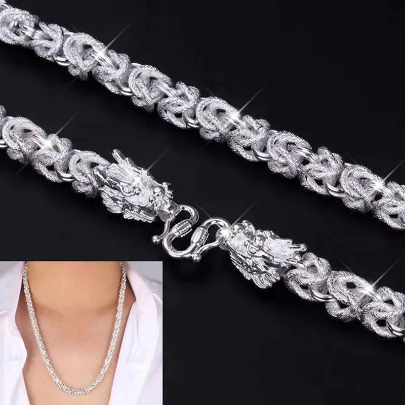 NEW! Exquisite Men Solid Heavy 925 Sterling Silver Domineering Dragon Head Silver Chain Necklace Jewelry