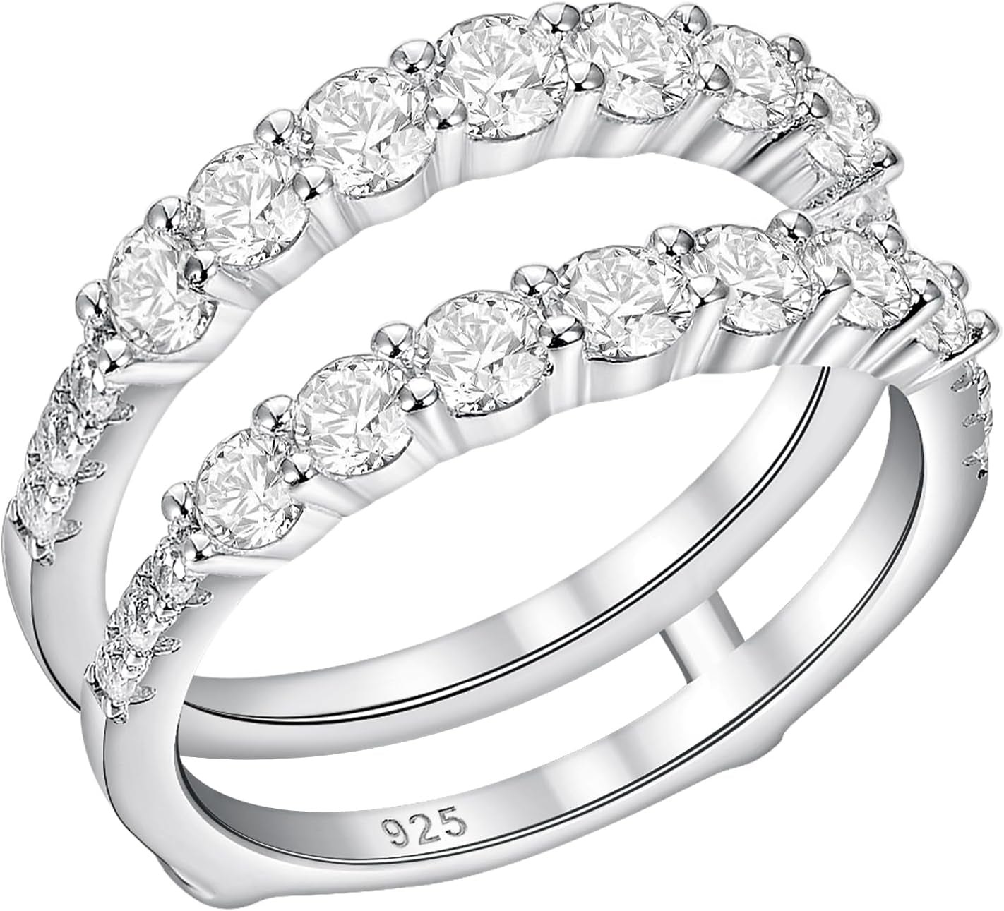 Ring Enhancer for Engagement Rings Two Row Sterling Silver Wedding Bands for Women Stackable Cubic Zirconia