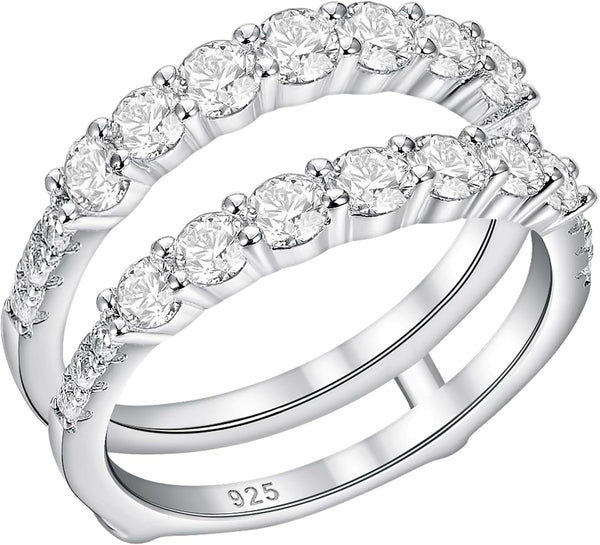 Ring Enhancer for Engagement Rings Two Row Sterling Silver Wedding Bands for Women Stackable Cubic Zirconia