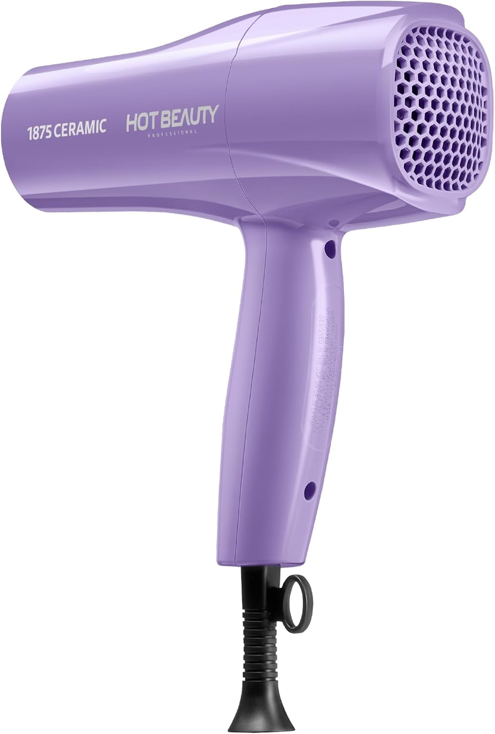1875 Ceramic Hair Dryer, Powerful Fast Drying, Multi-Setting with Comb Attachment, Additional Detangler Included, Slide Bar Switch, Compact for Home & Travel (Purple)