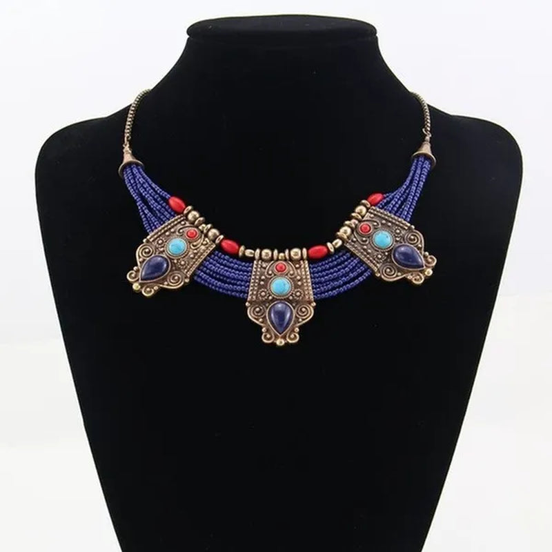 Hot Beautiful Retro Turquoise Coral Blue Bead Tibetan Necklace Lapis Lazuli Stone Unique Chain Necklace Accessories
