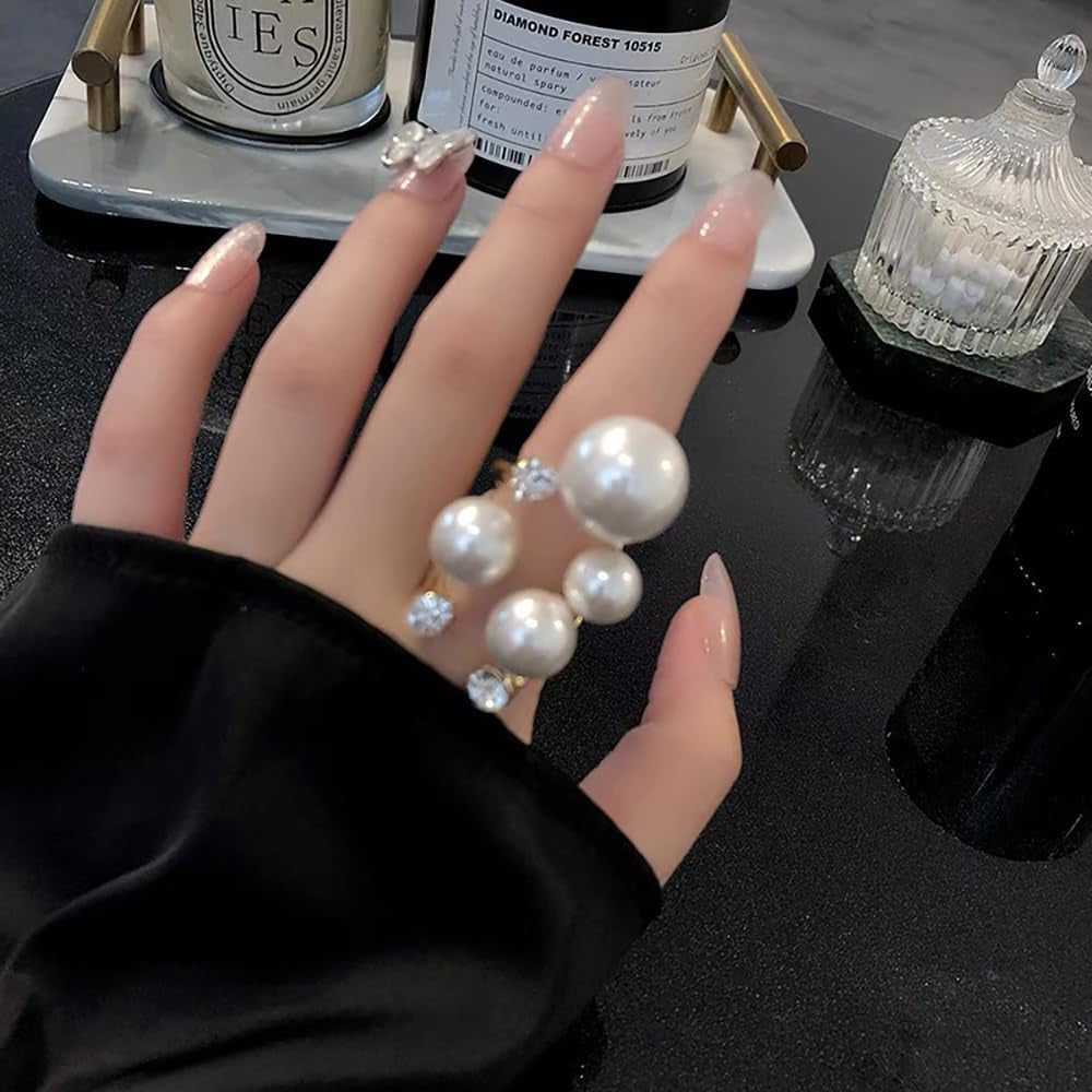 Pearl Ring for Women Promise Stacking Pearl Rings Adjustable Open Pearl Finger Ring Trendy Personality Christmas Pearl Jewerly Prom Dress Jewerly