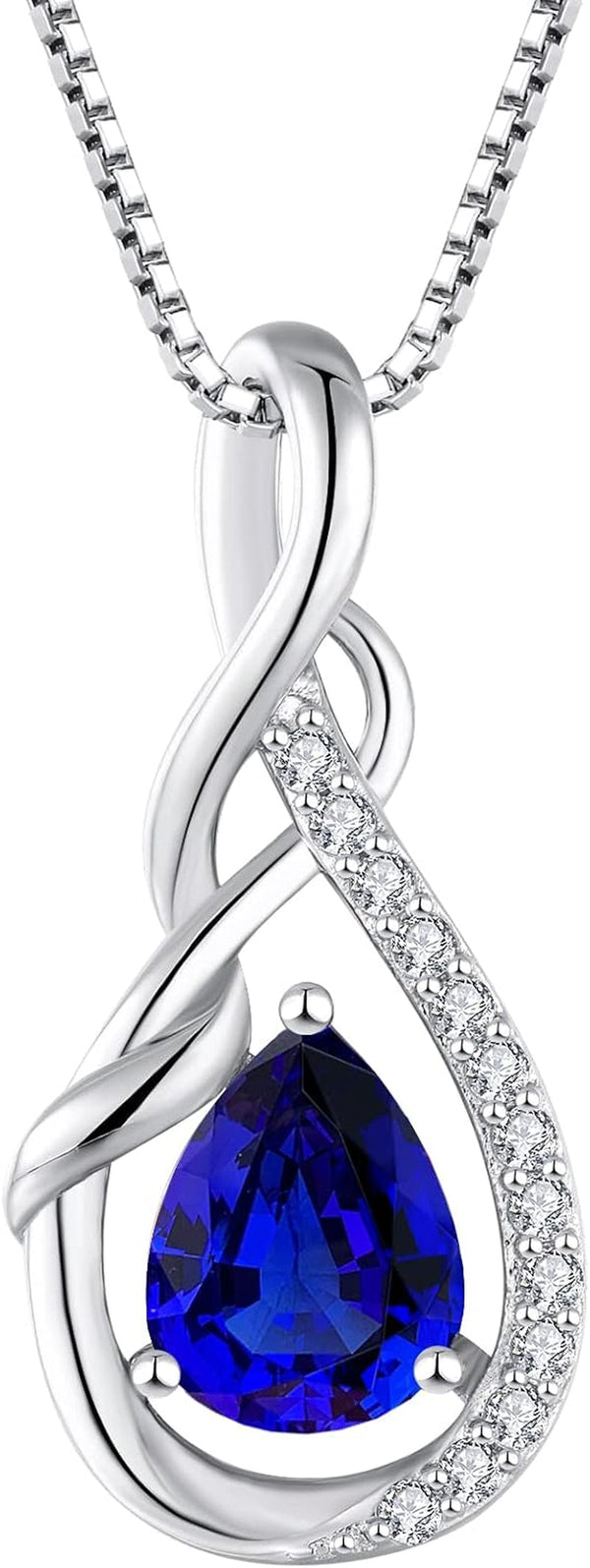Infinity Teardrop Pendant Necklace for Women 925 Sterling Silver Birthstone Jewelry