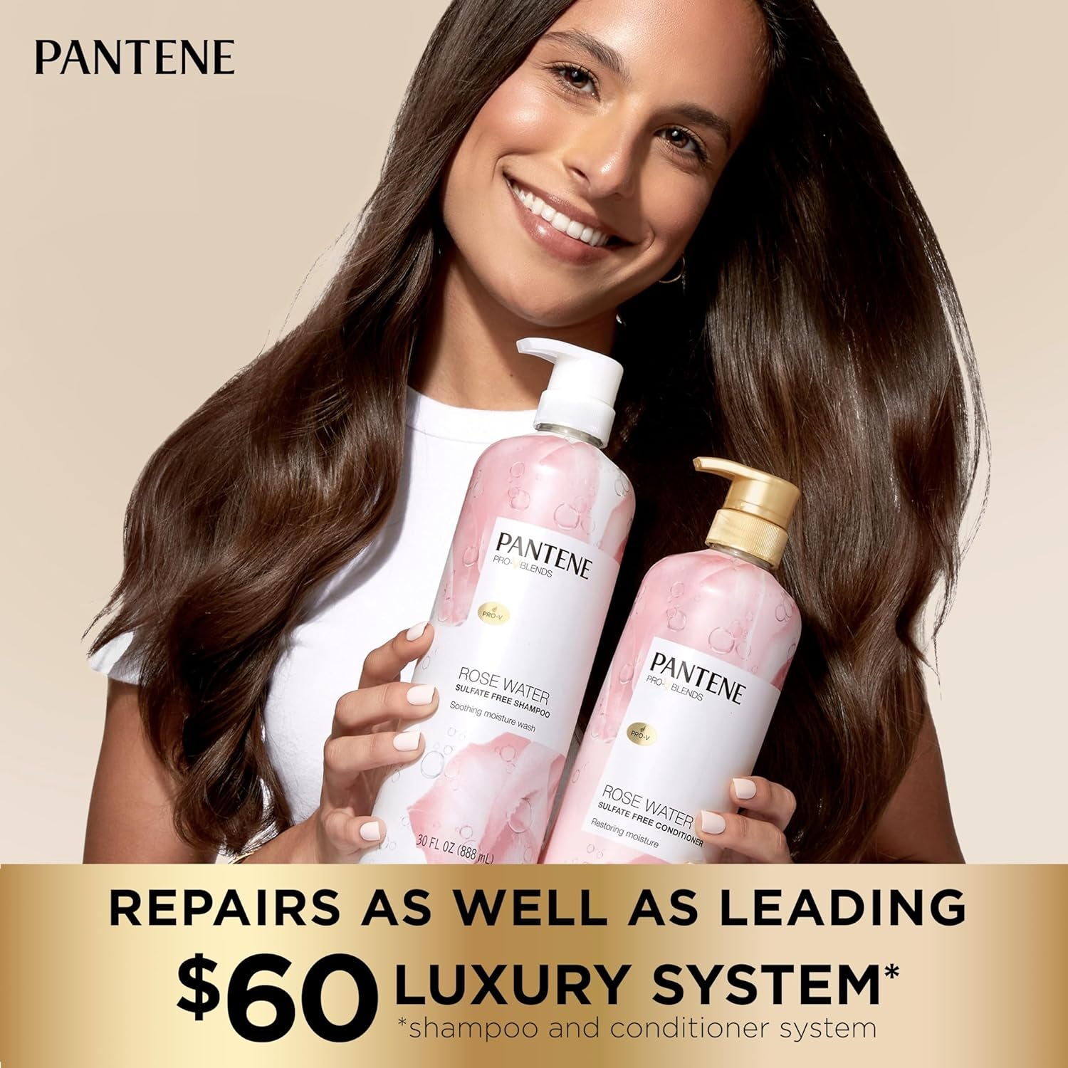 Sulfate Free Rose Water Shampoo, Soothes, Replenishes Hydration, Safe for Color Treated Hair, Nutrient Infused with Vitamin B5 and Antioxidants, Pro-V Blends, 30.0 Oz
