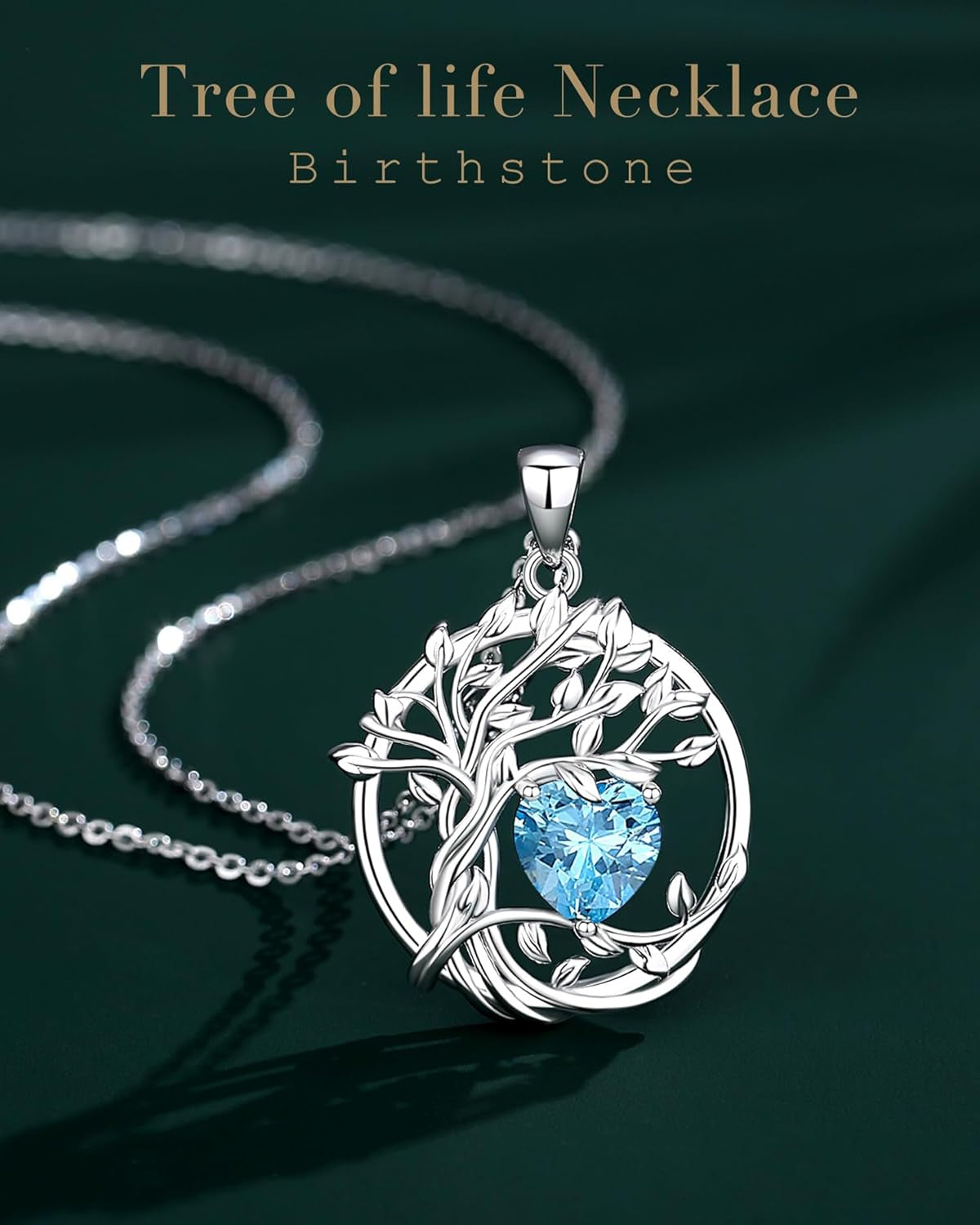 Tree of Life Birthstone Necklace Sterling Silver Pendant Birthstone Necklace Gemstone Anniversary Birthday Jewelry Christmas Gifts for Mom Her Wife