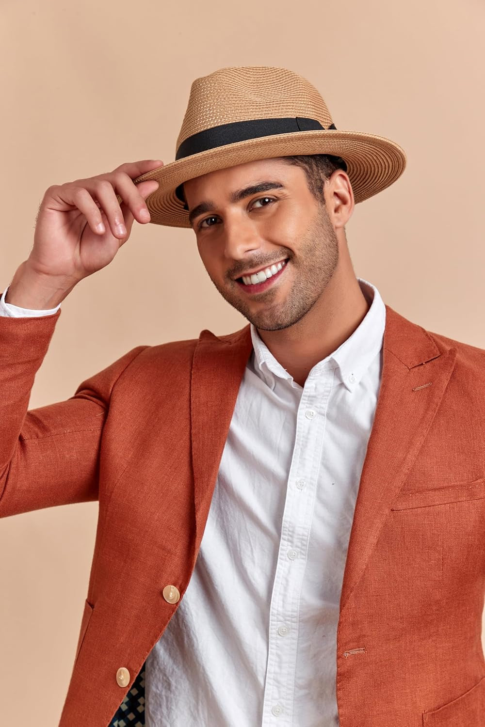 Men'S Kyle Sun Straw Fedora Hat, UPF 50+ Packable Beach Panama Hat for Men