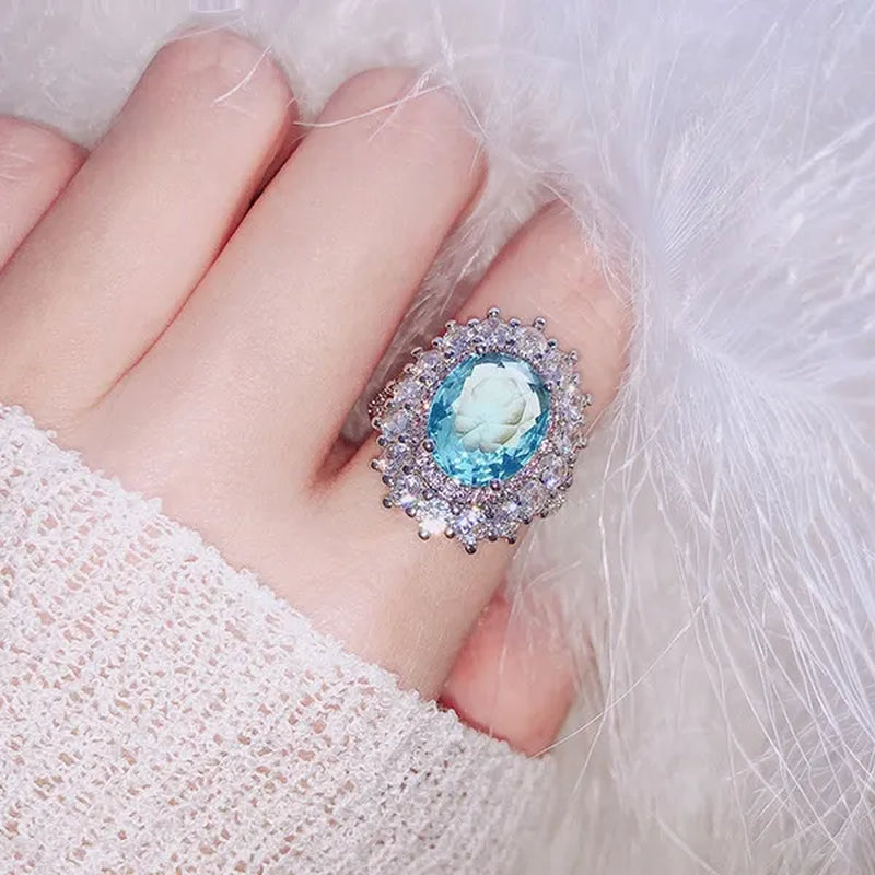 Exquisite Green Cubic Zirconia Ring Female Set with Green Zircon Jewelry