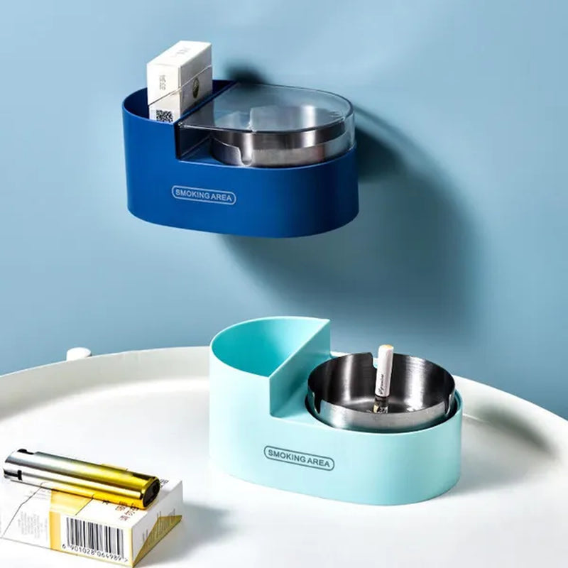 Stainless steel wall-mounted ashtray with lid,cigarette Storage Rack Creative Bathroom Wall Stainless Steel Ashtray