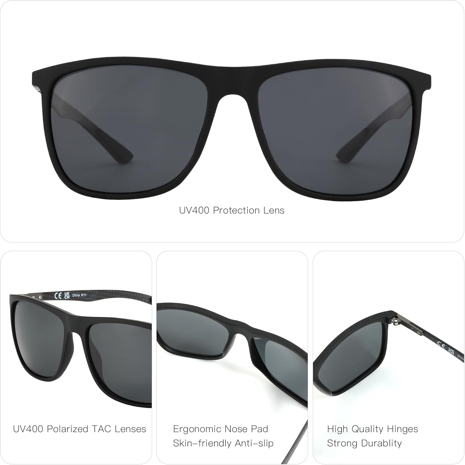 Square Polarized Sunglasses for Men Ultralight Carbon Fiber Sun Glasses Driving Fishing Golf Sports UV400 Protection