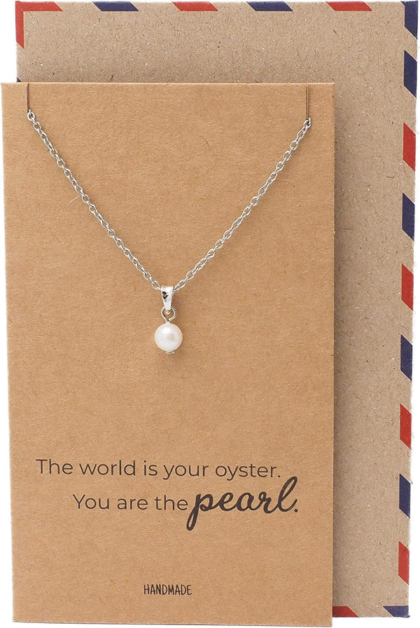Pearl Pendant Necklace, Beach Themed Charm Mother'S Day Gifts with Inspirational Greeting Card, Stainless Steel Adjustable Chain 16" to 18"