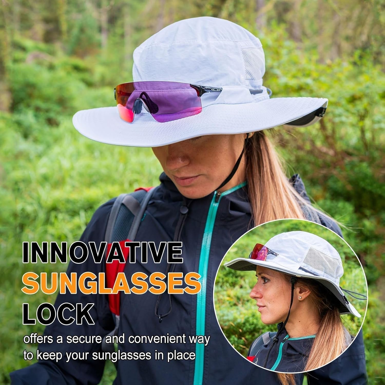 L/XL/XXL UV50+ Waterproof Wide Brim Bucket Sun Hat for Summer Fishing Hiking W/Detachable Strap & Vented Mesh