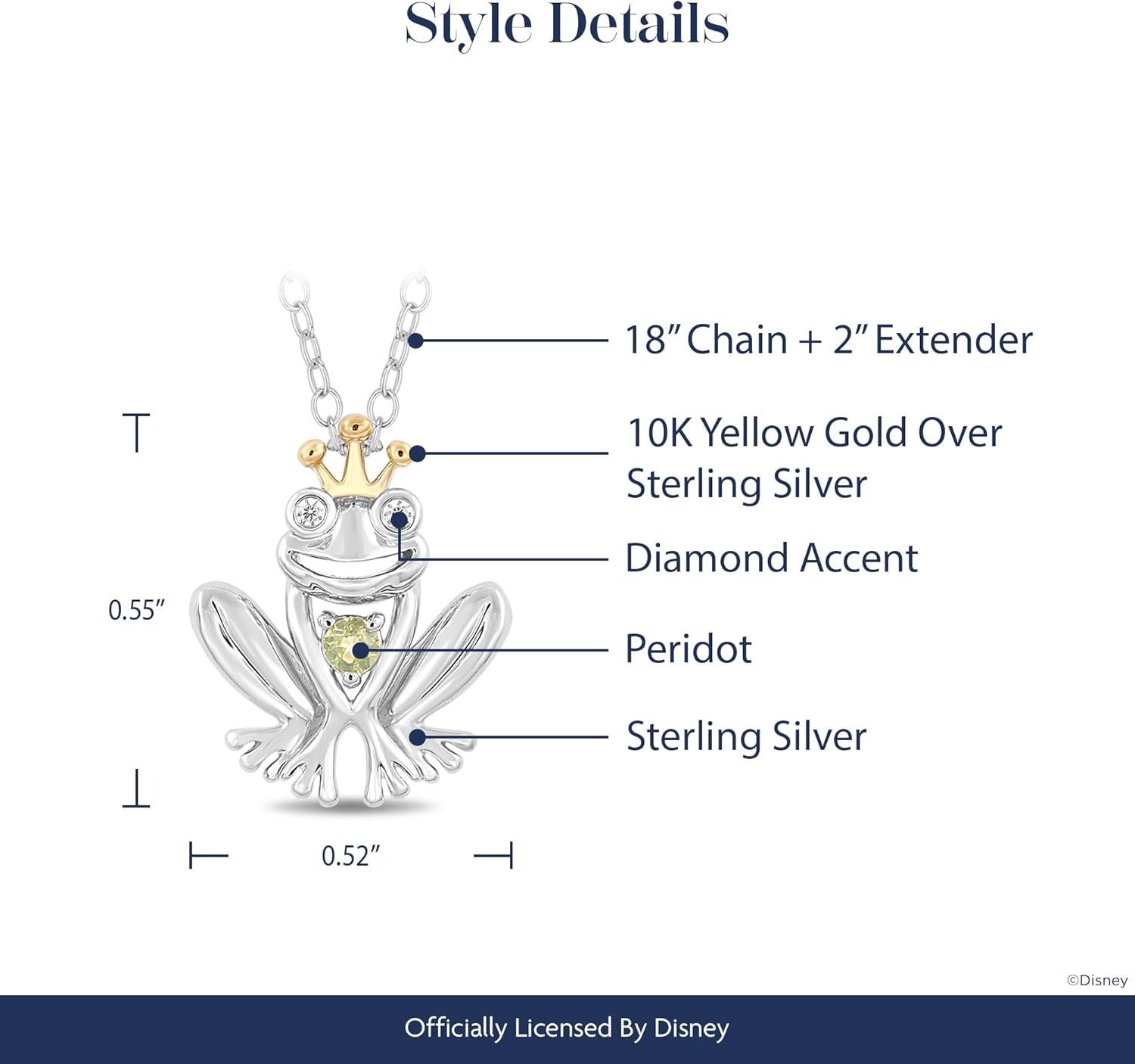 Enchanted Disney Fine Jewelry Sterling Silver and 10K Yellow Gold Diamond Accent and Peridot Fashion Tiana Pendant