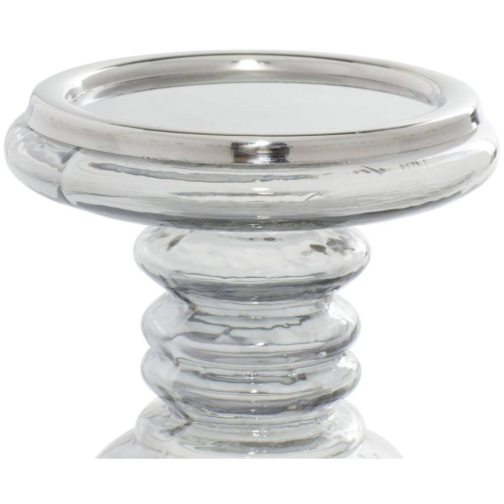 Silver Glass Handmade Turned Style Pillar Candle Holder (Set of 2)